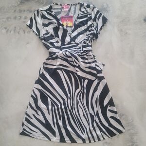 She's Cool Black & White Zebra Print Wrap Dress